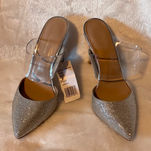 STUNNING BLING BCBG SILVER GLITTER WITH CLEAR RHINESTONES HIGH HEEL SHOES NWOT - Picture 7 of 16